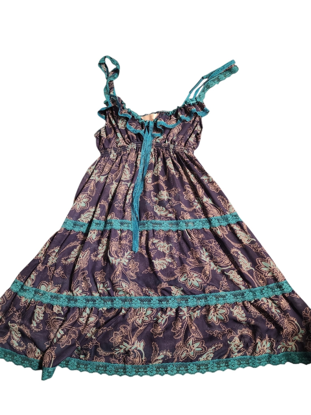 Victoria's Secret Purple Floral Chemise with Teal Lace Trim